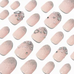 Silver Star Bling Stiletto Press On Vegan Faux Nail Set - 24 Pack