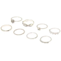 Silver Studded Assorted Ring Set - 8 Pack