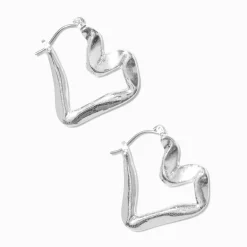 Silver-tone Abstract Heart Hoop Earrings