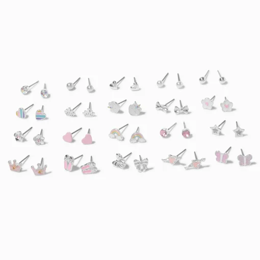 Silver-tone Ballet Stud Earrings - 20 Pack