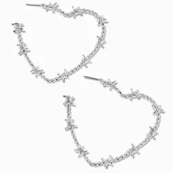 Silver-tone Barbed Wire Heart 30mm Hoop Earrings