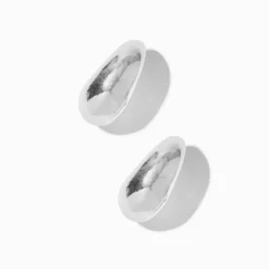 Silver-tone Bean 15mm Hoop Earrings