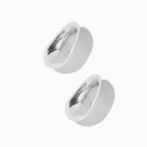 Silver-tone Bean 15mm Hoop Earrings