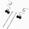 Silver-tone Black Bow Cup Chain Earring Stackables Set - 3 Pack