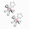 Silver-tone Bow, Pink Heart & Star Drop Earrings