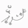 Silver-tone Butterfly Connector Cuff Earring Stackables - 5 Pack
