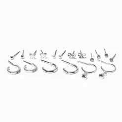 Silver-tone Butterfly Crystal Hoop & Stud Earring Stackables Set - 9 Pack