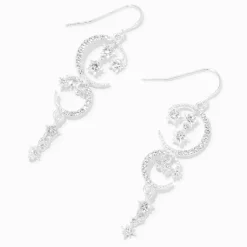 Silver-tone Celestial Sparkle 2" Drop Earrings