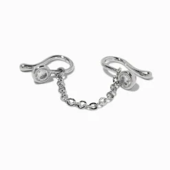 Silver-tone Chain Cubic Zirconia Faux Nose Ring