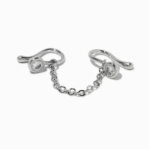 Silver-tone Chain Cubic Zirconia Faux Nose Ring