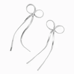 Silver-tone Chevron Chain Bow Stud Earrings