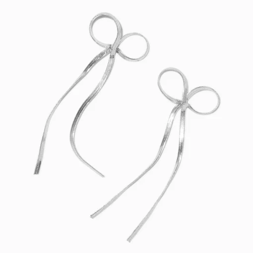 Silver-tone Chevron Chain Bow Stud Earrings