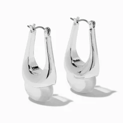 Silver-tone Clear Acrylic Oblong Hoop Earrings