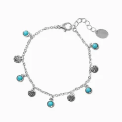 Silver-tone Coin Turquoise Dangle Cowgirl Western Charm Bracelet