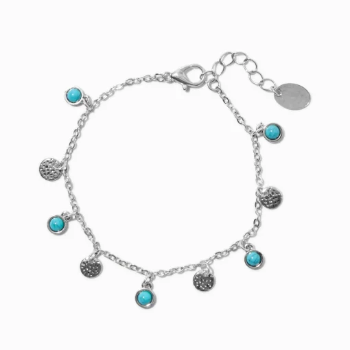 Silver-tone Coin Turquoise Dangle Cowgirl Western Charm Bracelet