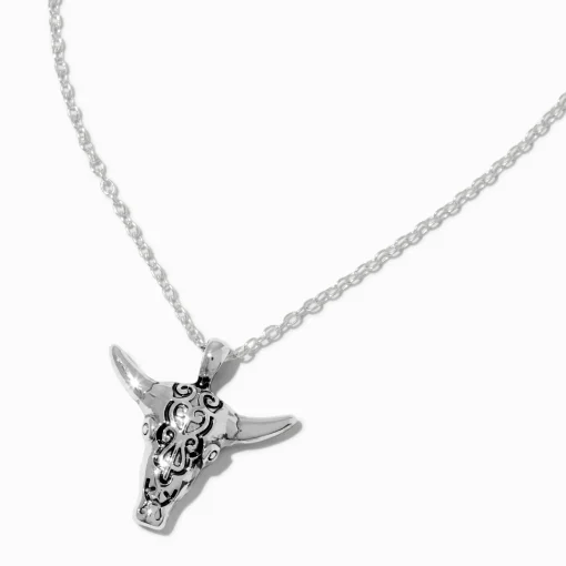 Silver-tone Cowgirl Longhorn Pendant Necklace
