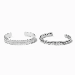 Silver-tone Cowgirl Textured Cuff Bracelets - 3 Pack