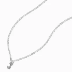 Silver-tone Crystal Block Letter Initial Pendant Necklace - J
