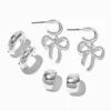 Silver-tone Crystal Bow Earring Stackables Set - 3 Pack