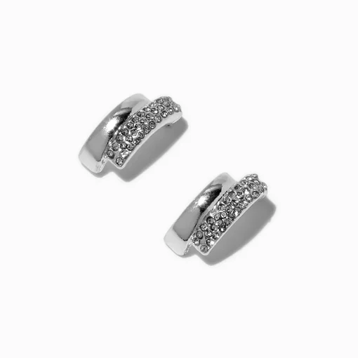 Silver-tone Crystal Double Decker Stud Earrings