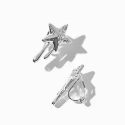 Silver-tone Crystal Dripping Star Clip-On Stud Earrings