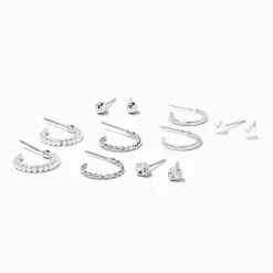 Silver-tone Crystal Earrings Set - 6 Pack