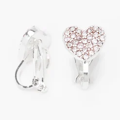 Silver-tone Crystal Heart Clip-On Earrings