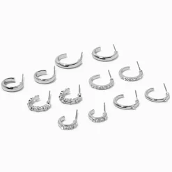 Silver-tone Crystal Hoops - 6 Pack