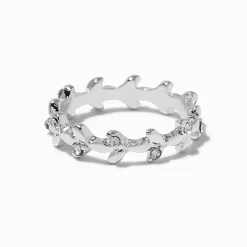 Silver-tone Crystal Leaf Ring