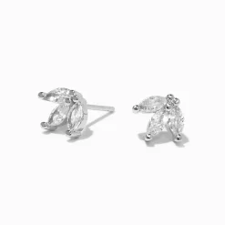 Silver-tone Crystal Lotus Stud Earrings