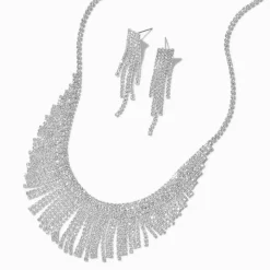 Silver-tone Crystal Mini Fringe Jewelry Set - 2 Pack