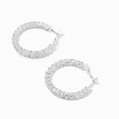 Silver-tone Crystal 30mm Hoop Earrings