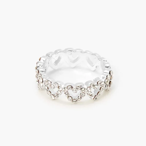 Silver-tone Crystal Open Heart Ring