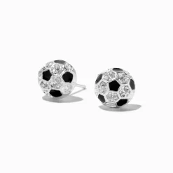 Silver-tone Crystal Soccer Ball Stud Earrings