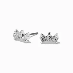 Silver-tone Crystal Spike Stud Earrings