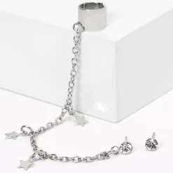 Silver-tone Crystal Star Ear Connector Earrings