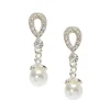 Silver-tone Crystal Teardrop Pearl 1" Drop Earrings