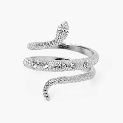 Silver-tone Crystal Textured Snake Wrap Ring