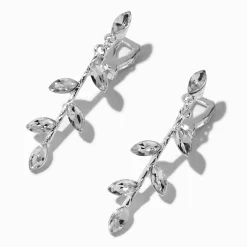 Silver-tone Crystal Vine 1.5" Clip-On Drop Earrings