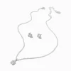 Silver-tone Cubic Zirconia Halo Square Pendant Necklace & Stud Earrings Set - 2 Pack