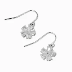 Silver-tone Cubic Zirconia Daisy 0.5" Drop Earrings