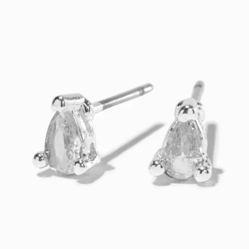 Silver-tone Cubic Zirconia 5mm Teardrop Stud Earrings