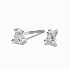 Silver-tone Cubic Zirconia 3mm Teardrop Stud Earrings