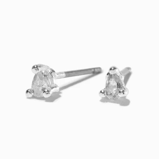 Silver-tone Cubic Zirconia 3mm Teardrop Stud Earrings