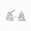 Silver-tone Cubic Zirconia 8mm Teardrop Stud Earrings