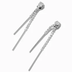 Silver-tone Cubic Zirconia Stick Front & Back Drop Earrings