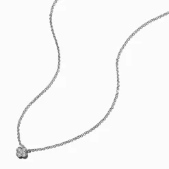 Silver-tone Cubic Zirconia Clover Pendant Necklace