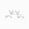 Silver-tone Cubic Zirconia Butterfly & 3mm & 4mm Stud Earrings - 3 Pack