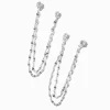 Silver-tone Cubic Zirconia Connector Chain Stud Earrings