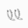 Silver-tone Cubic Zirconia Three-Stone 10mm Huggie Hoop Earrings